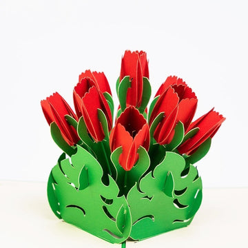Red Tulip Flower Bouquet Popup Card